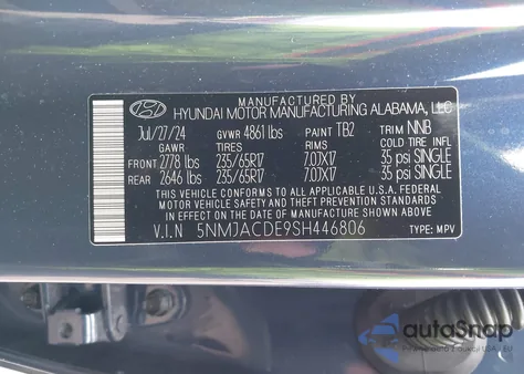 2025 Hyundai Tucson Se из США, поврежденный, VIN 5NMJACDE9SH446806